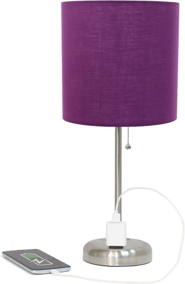 Simple Designs LT1144-PRP Sleek and Slender Brushed Steel Table Lamp with Charging Outlet - Image 4