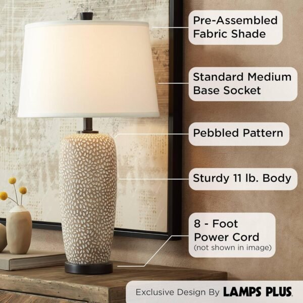 360 Lighting Anna 27 1/4" Tall Modern Coastal Table Lamps Set of 2 Beige Pebbled Fabric - Image 4