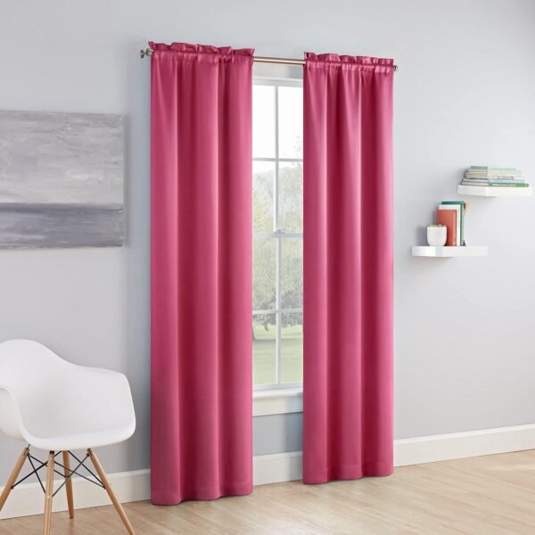 ECLIPSE Tricia Modern Room Darkening Thermal Rod Pocket Window Curtains for Bedroom (2 Panels), 26 in x 63 in, Pink - Image 6