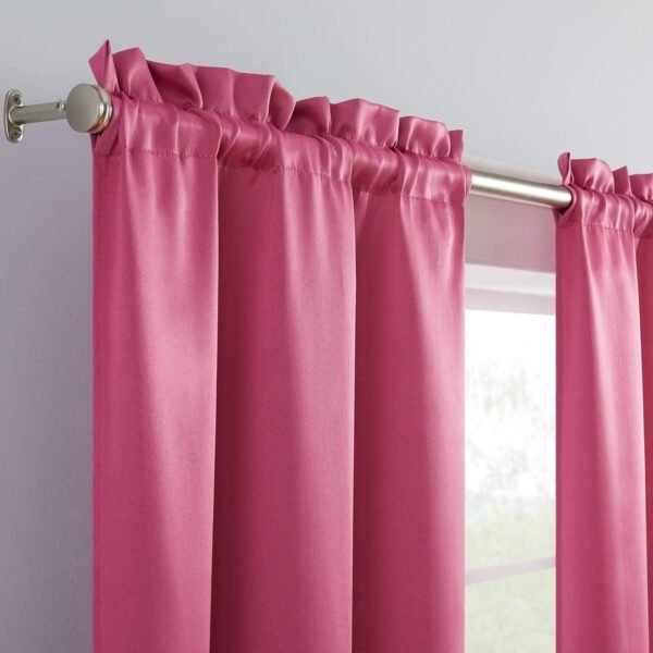 ECLIPSE Tricia Modern Room Darkening Thermal Rod Pocket Window Curtains for Bedroom (2 Panels), 26 in x 63 in, Pink - Image 4