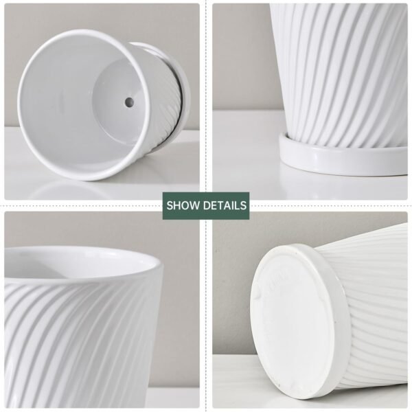 Ton Sin Plant Pots,White 6 Inch Flower Pots for Plants,Ceramic Planter with Drainage - Image 3