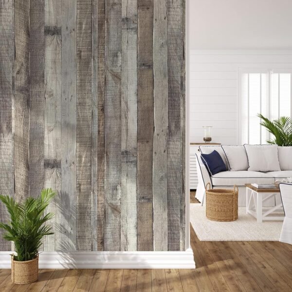 Wood Wallpaper Peel and Stick Faux Distressed Plank Self Adhesive Reclaimed Look Wall Decorative - Image 2