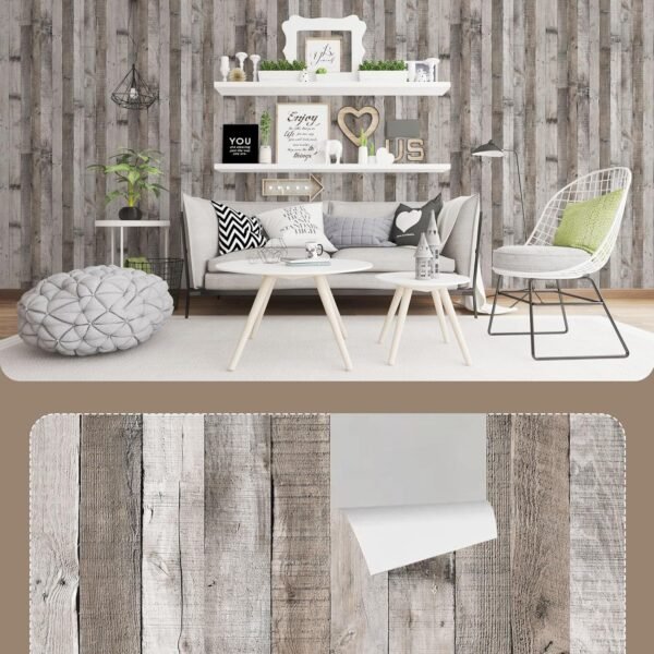 Wood Wallpaper Peel and Stick Faux Distressed Plank Self Adhesive Reclaimed Look Wall Decorative - Image 5