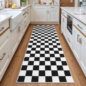 black and white checkered runner rug