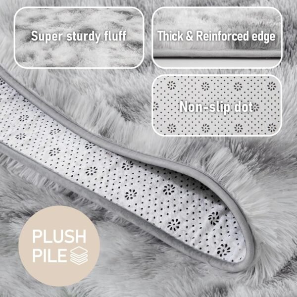 Grey White Rug for Living Room Fluffy 4x6 ft Bedroom Rug Non-Slip Fuzzy Area Rugs - Image 4