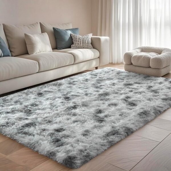 Grey White Rug for Living Room Fluffy 4x6 ft Bedroom Rug Non-Slip Fuzzy Area Rugs