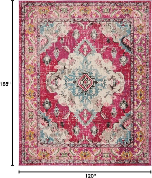 SAFAVIEH Monaco Collection Area Rug - 10' x 14', Pink & Multi, Boho Chic Medallion Distressed Design - Image 3