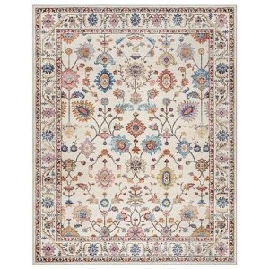 Gertmenian Printed Indoor Boho Area Rug - Non Slip, Ultra Thin, Super Strong, Printed Rug - Home Décor for Entryway, Bedroom, Living Room - 8x10 Large, Cullen Cream Multi, 28548