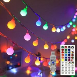 GlowNest Led Globe String Lights Indoor, 19.7ft 11 Mode USB Color Changing String Lights Twinkle Lights with Remote Dimmable Rainbow String Lights for Classroom, Halloween, Room, Christmas